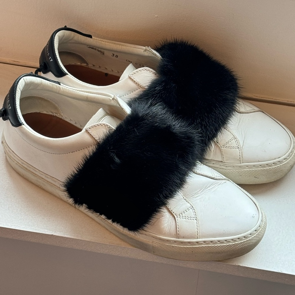 Givenchy Black Mink Fur Slip On Urban Sneakers Size 38